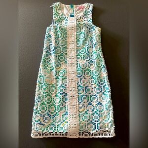 Sleeveless Lace Dress - Green and Blue